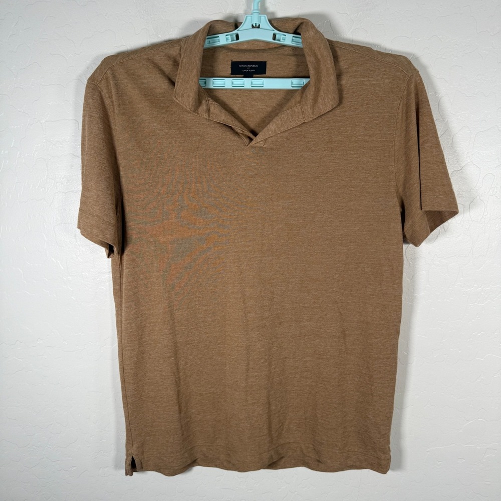 Banana Republic Polo Shirt Mens Medium Brown Linen Blend Short Sleeve Casual